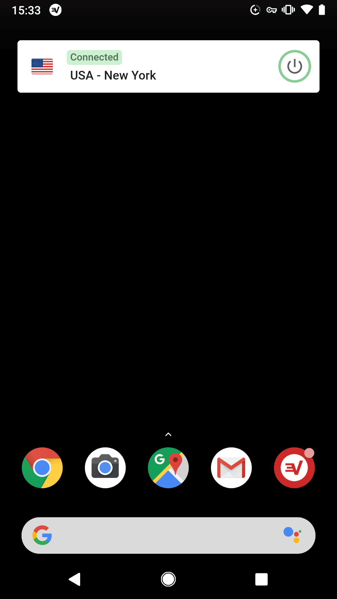 A screenshot from an Android featuring the VPN widget.