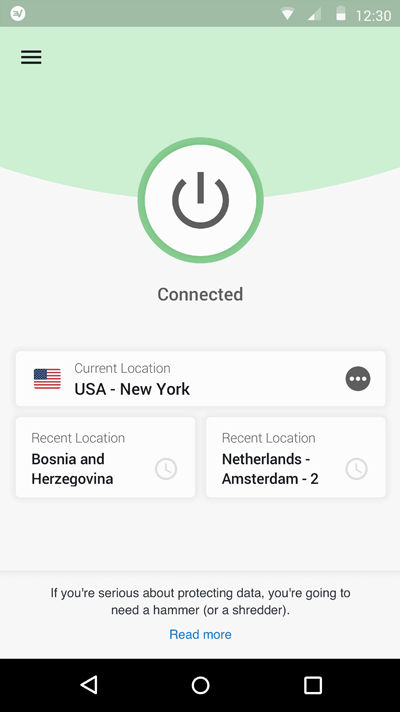A screenshot of the Android one-tap location swap.