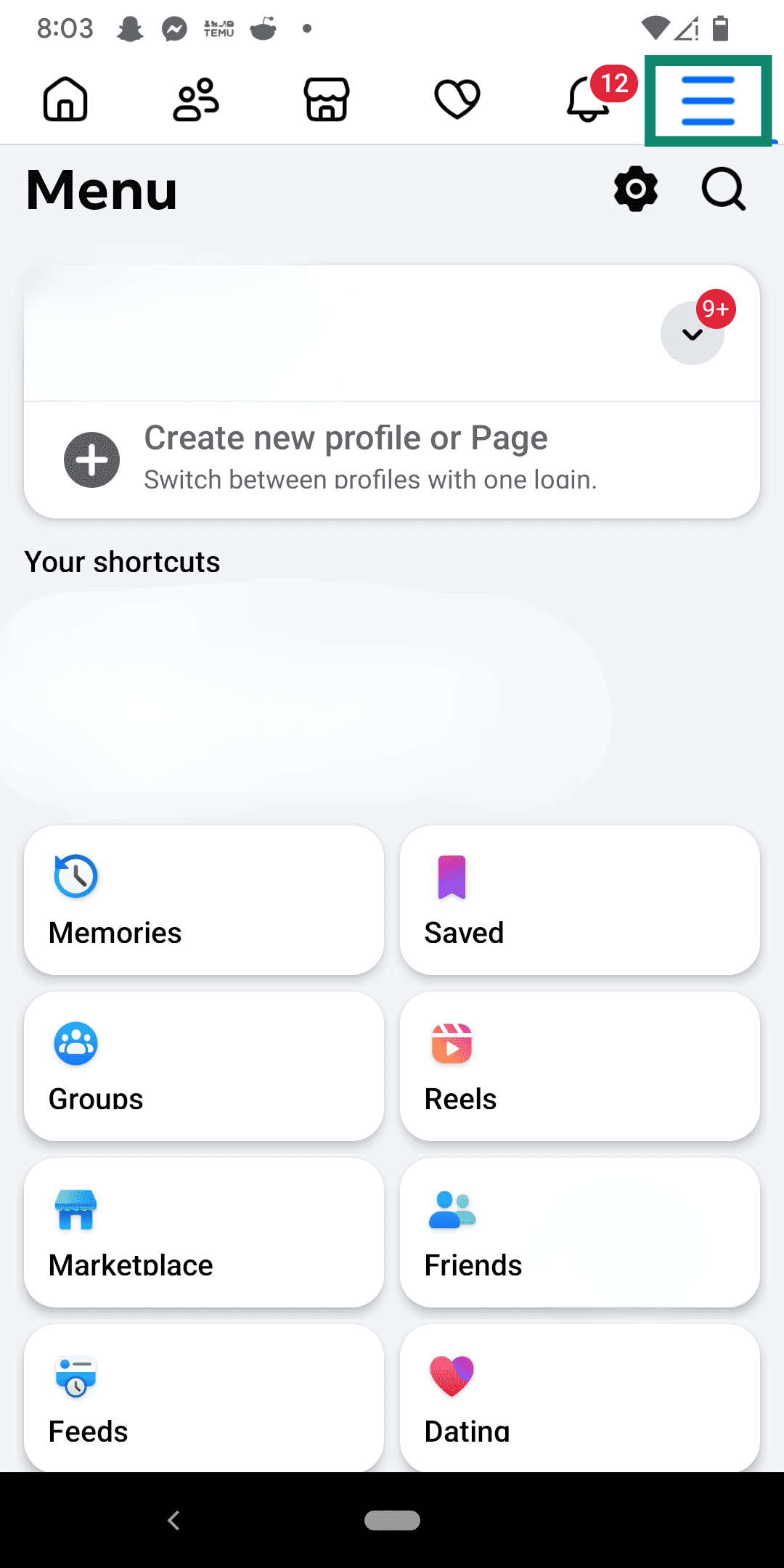 The Facebook Menu.