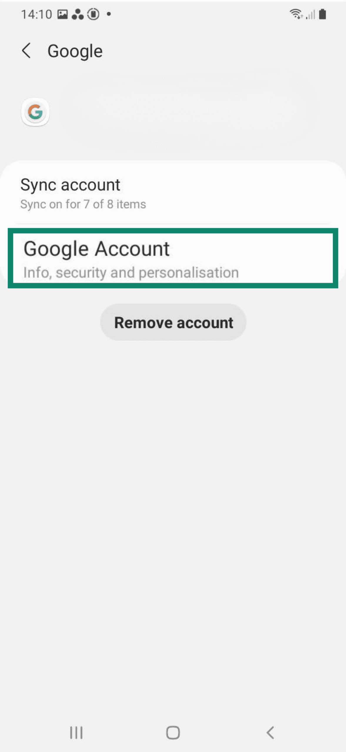 The Google Account option on an Android.