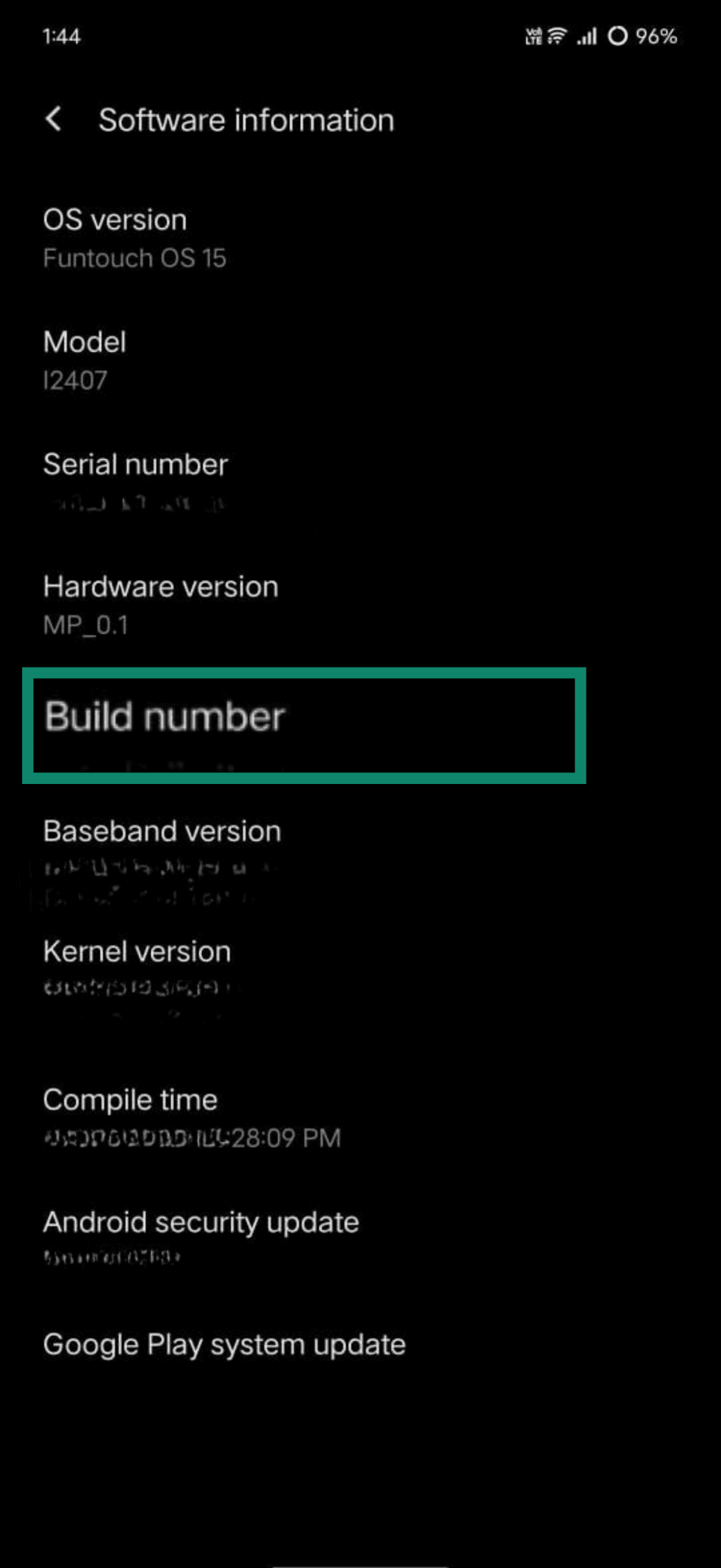 Tapping Build number to enable developer options on Android