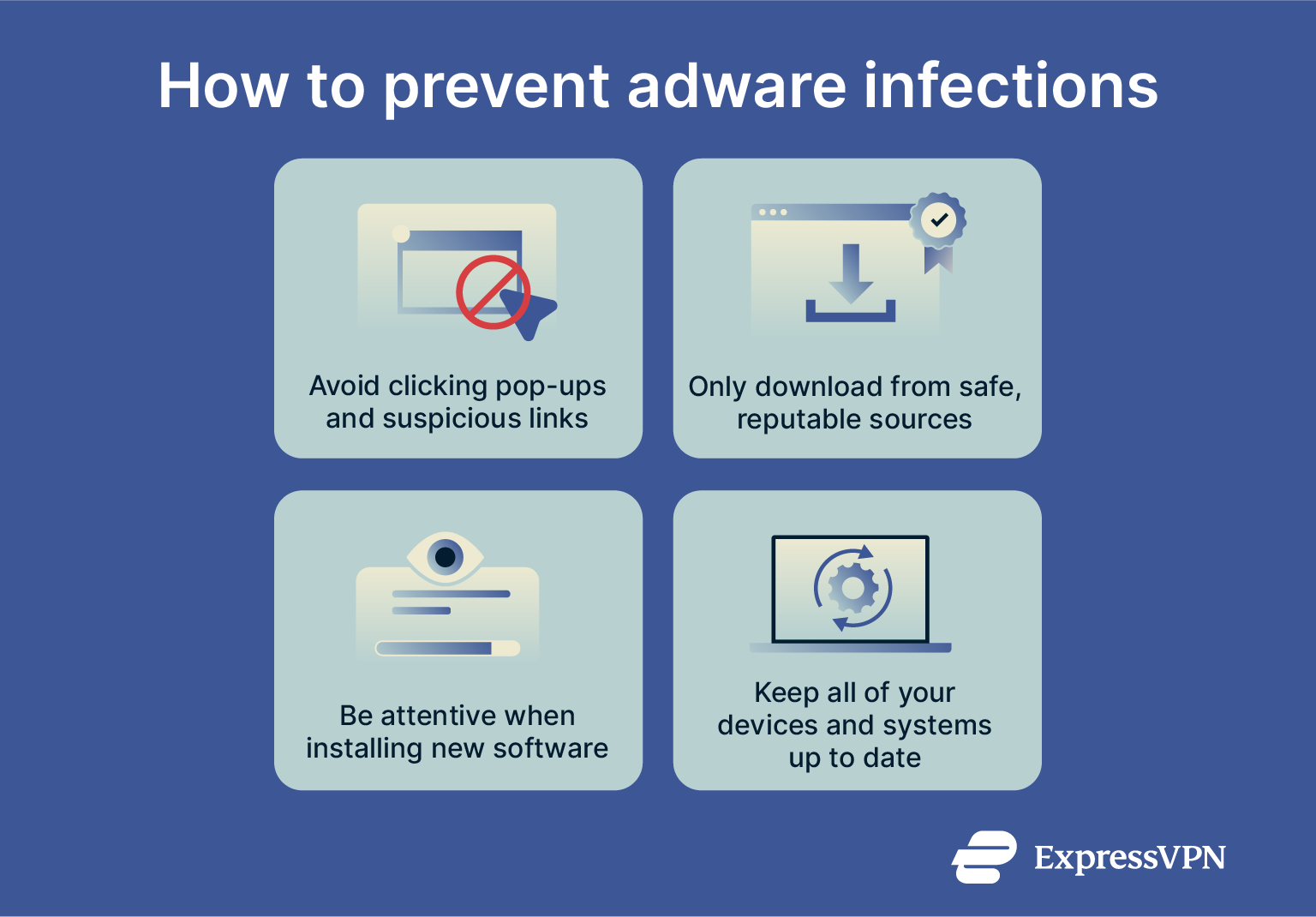 A list of helpful ways users can reduce their risk of encountering adware.