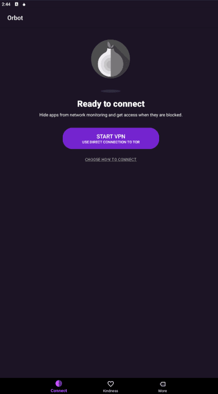 The Orbot app's homepage.