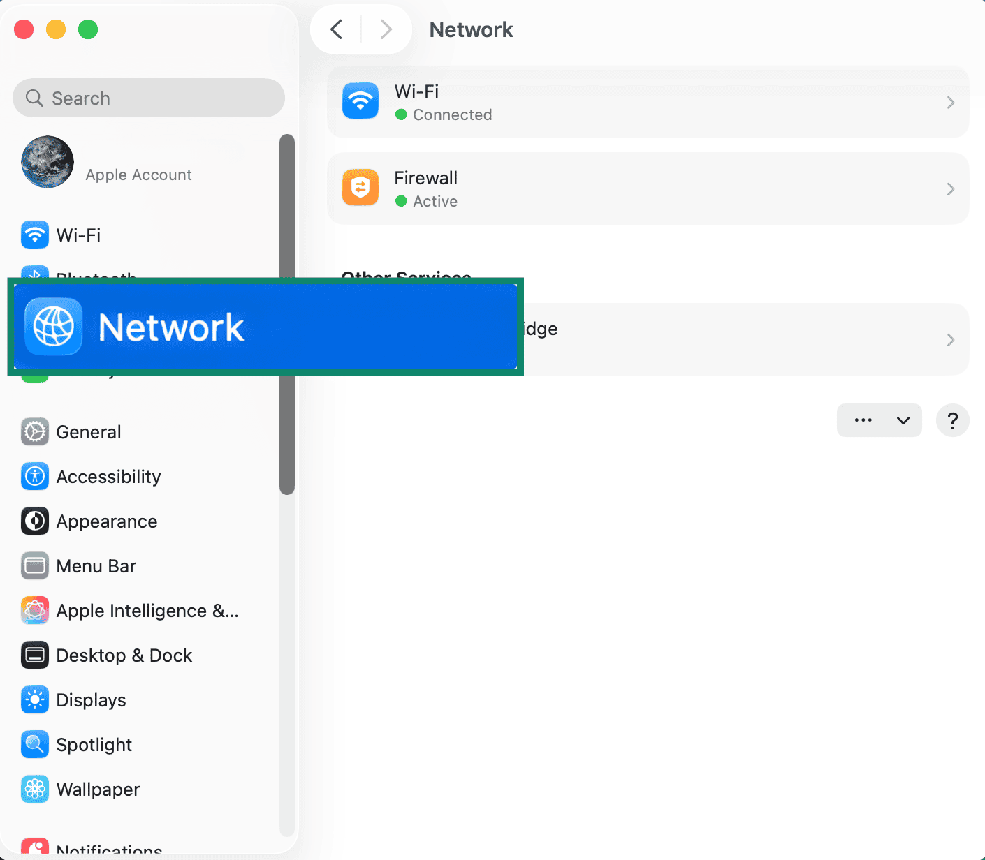 macOS Settings menu.