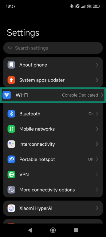 Android settings screen.