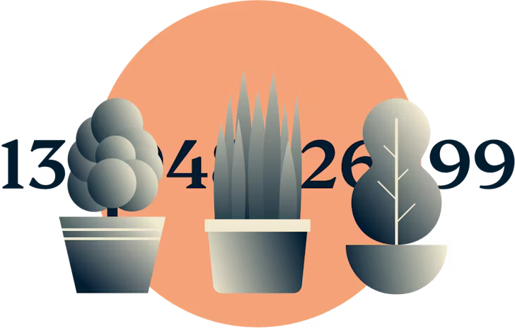 Three plants covering a number line.
