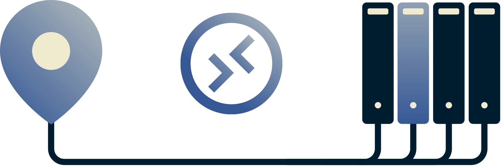 Diagramm einer Person, die per Remote-Desktop mit einem Büronetzwerk verbunden ist.