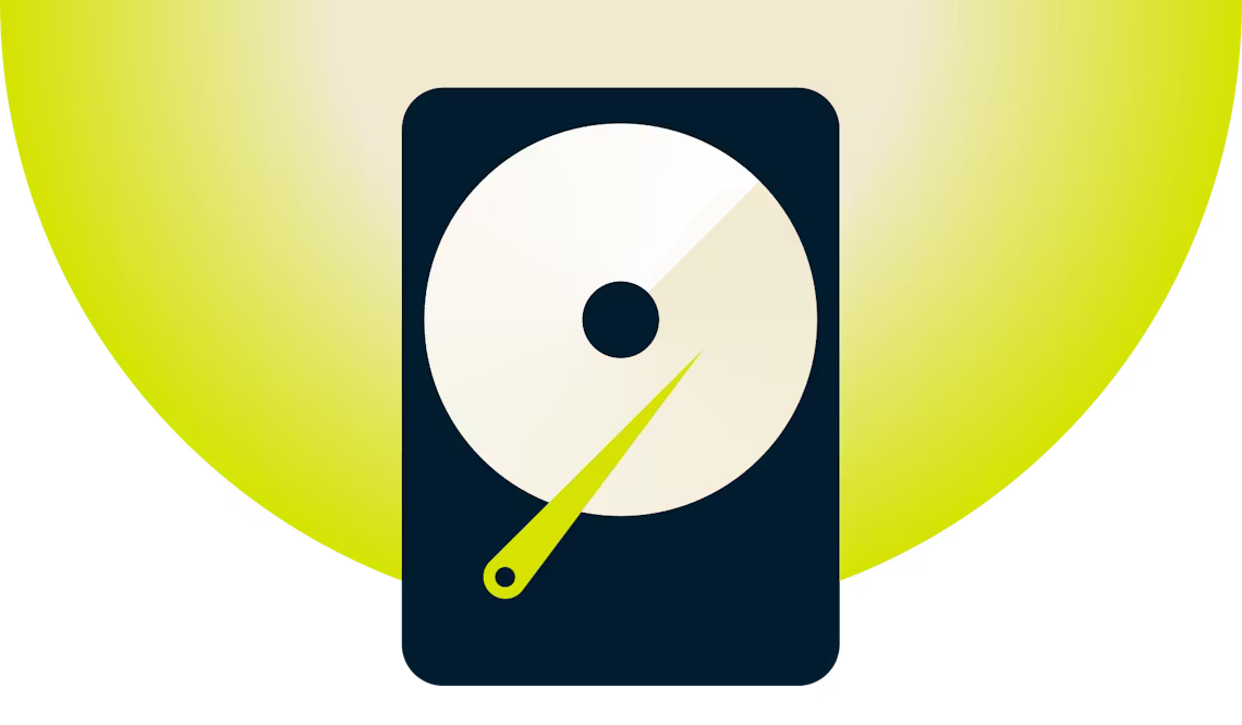 Hard drive with yellow background. 