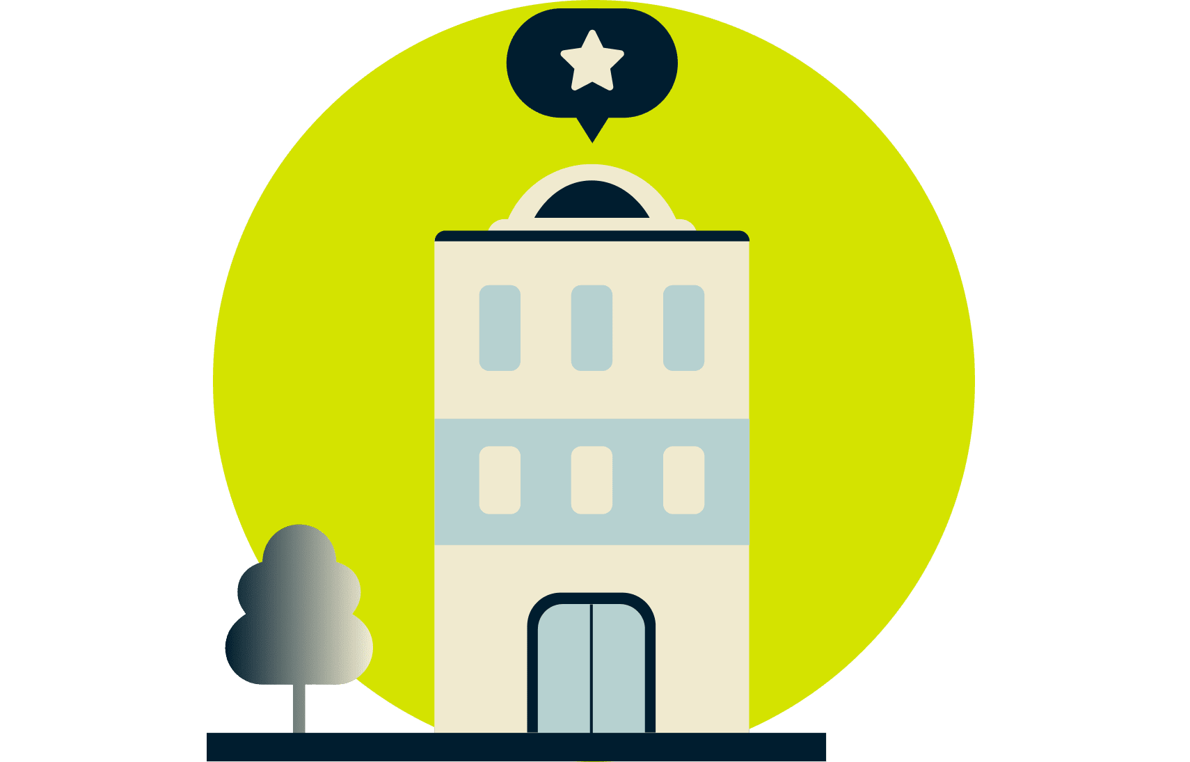 Hotel with a star against a green circle.