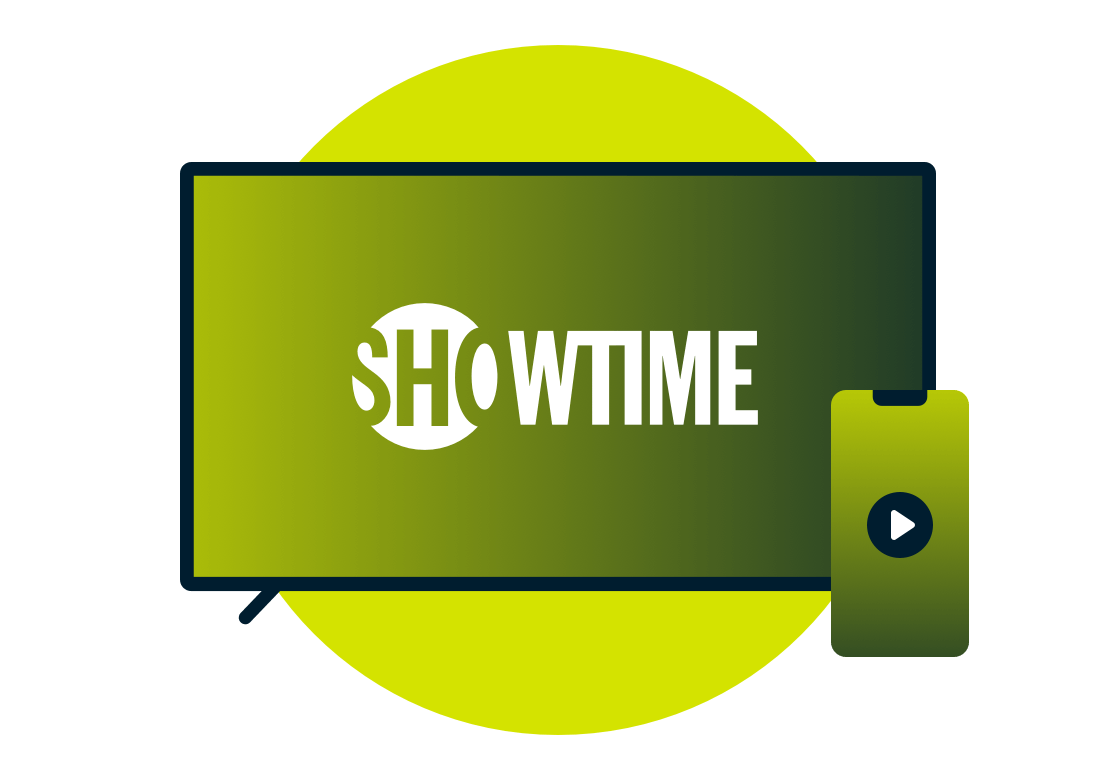A laptop and phone with the Showtime logo.