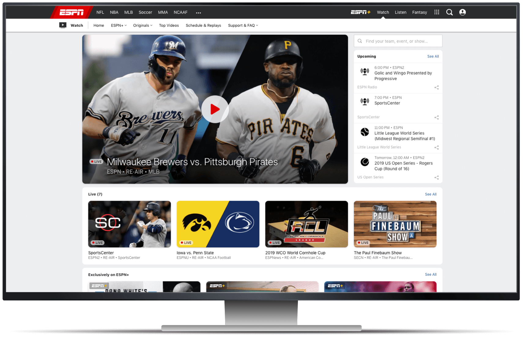 La home page di ESPN su uno schermo del desktop