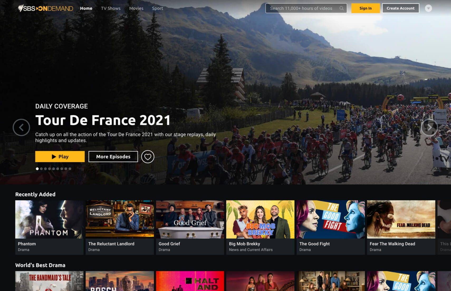 SBS On Demand home page user interface.