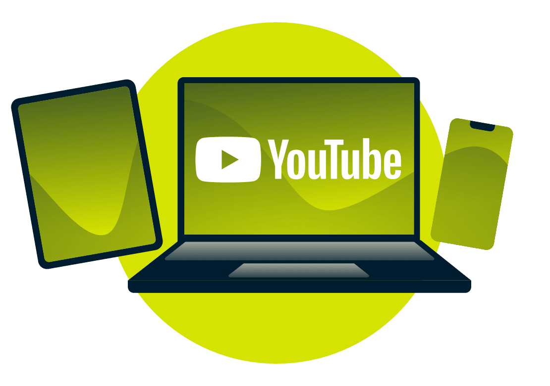 Laptop, tablet i telefon z logo YouTube.