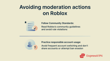 An infographic showing three ways to avoid Roblox bans