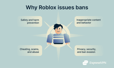 An infographic table showing four categories of reasons Roblox issues bans