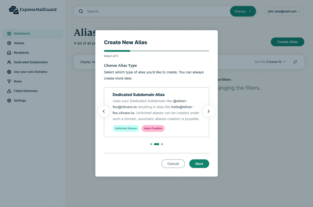 Expressmailguard Create Alias Dedicated Domain