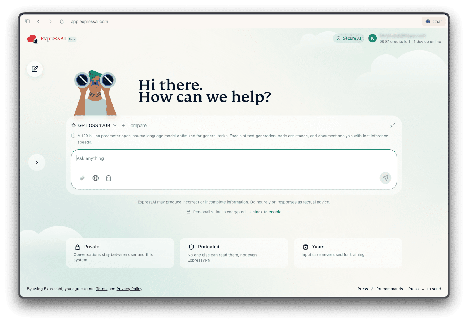 ExpressAI user interface private AI chat