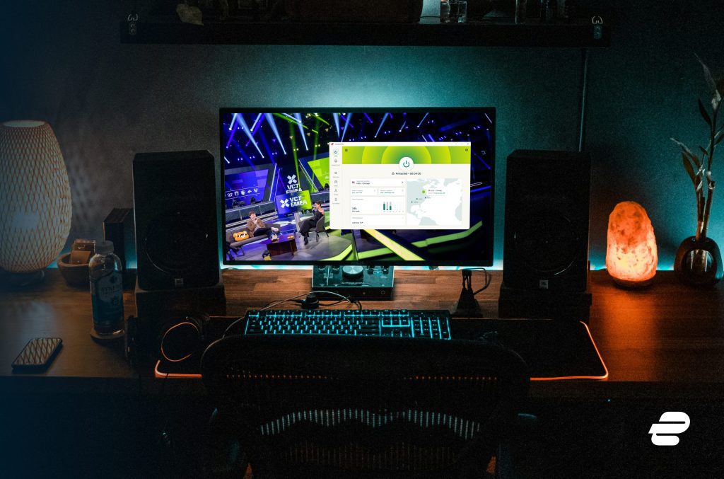 ExpressVPN on gaming monitor with game in background