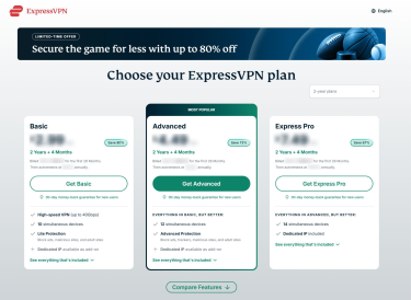 ExpressVPN pricing page.